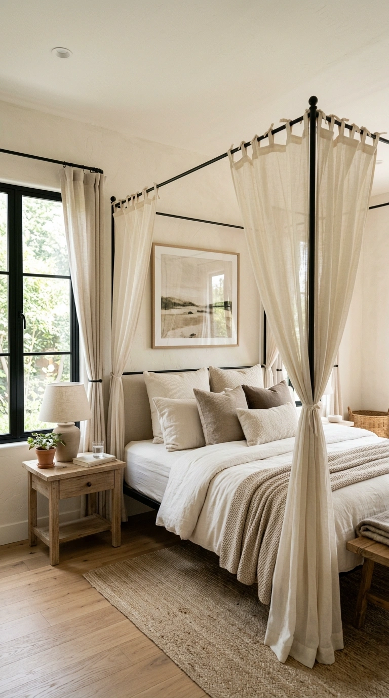 025 Canopy Bed Style A bedroom with a slim black metal