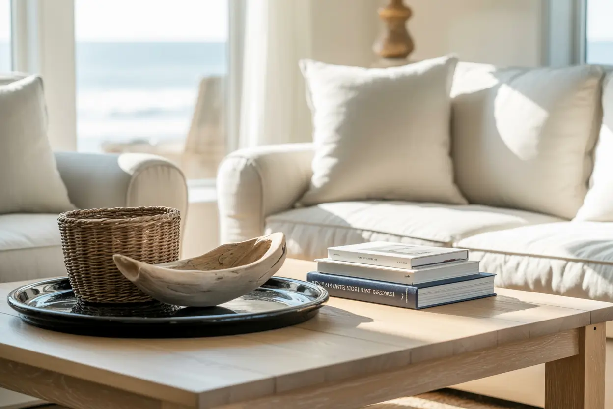 24 Ways to Style a Coffee Table With Black Trays and Coastal Accents