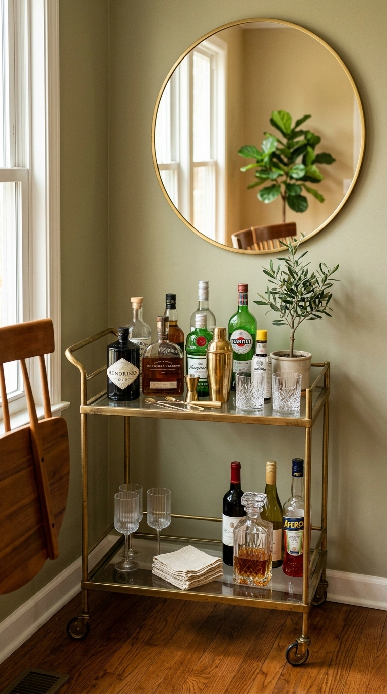 006 Corner Bar Cart A two tier brass bar cart angled i