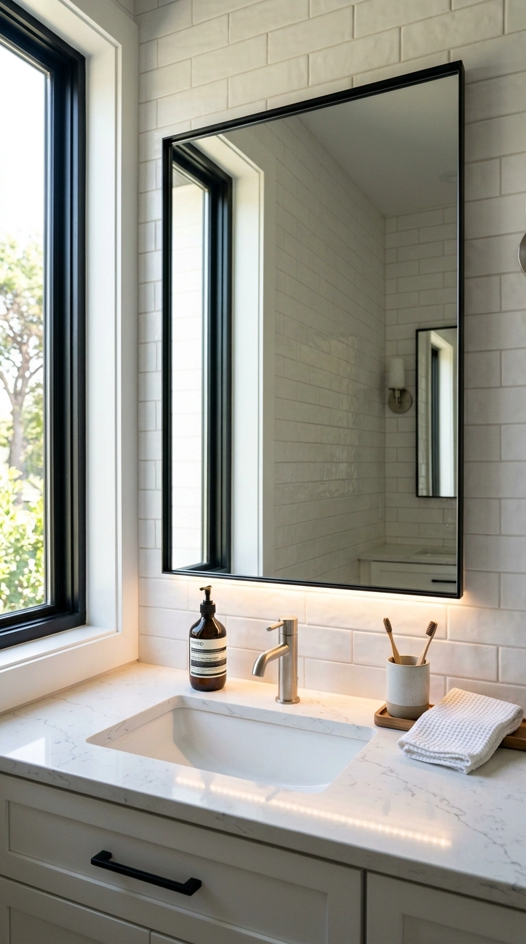 006 Under Mirror LED A rectangular bathroom mirror wit