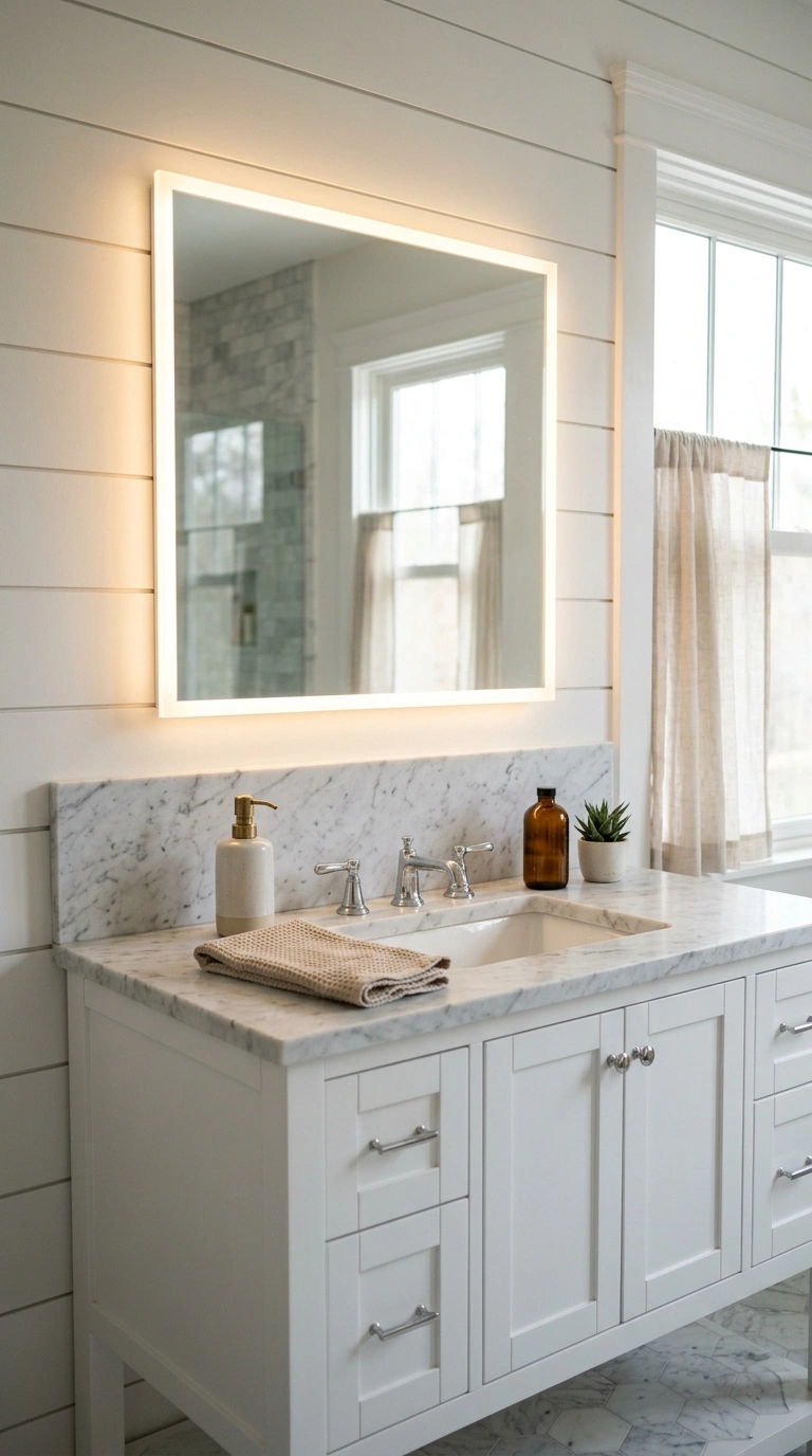 008 Warm Dimmable Strip A square bathroom mirror frame