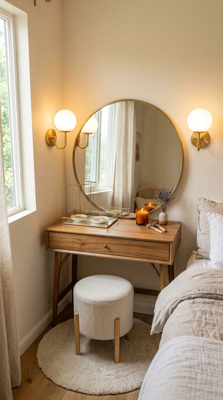 009 Vanity Corner Setup A bedroom corner vanity with a