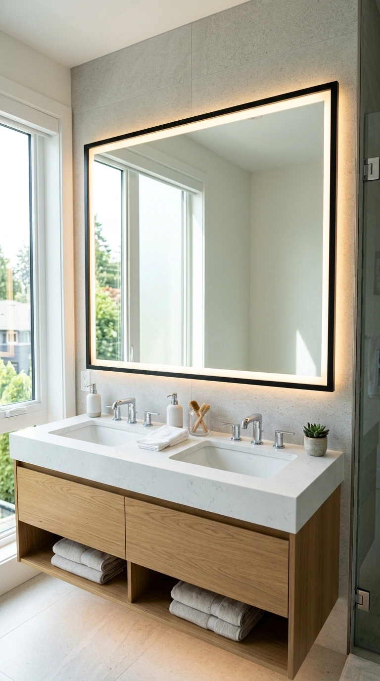 010 Rectangular LED Frame A large rectangular bathroom