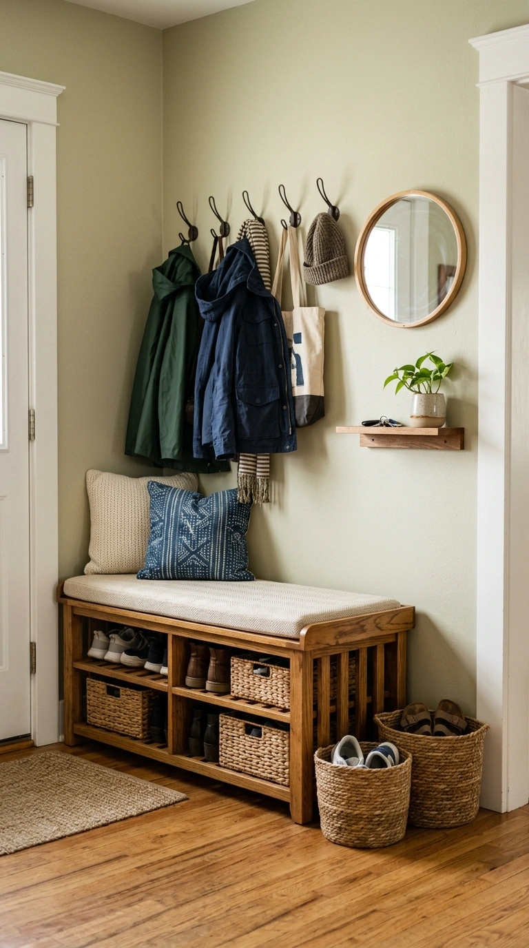 015 Storage Bench Corner An entryway corner with a woo