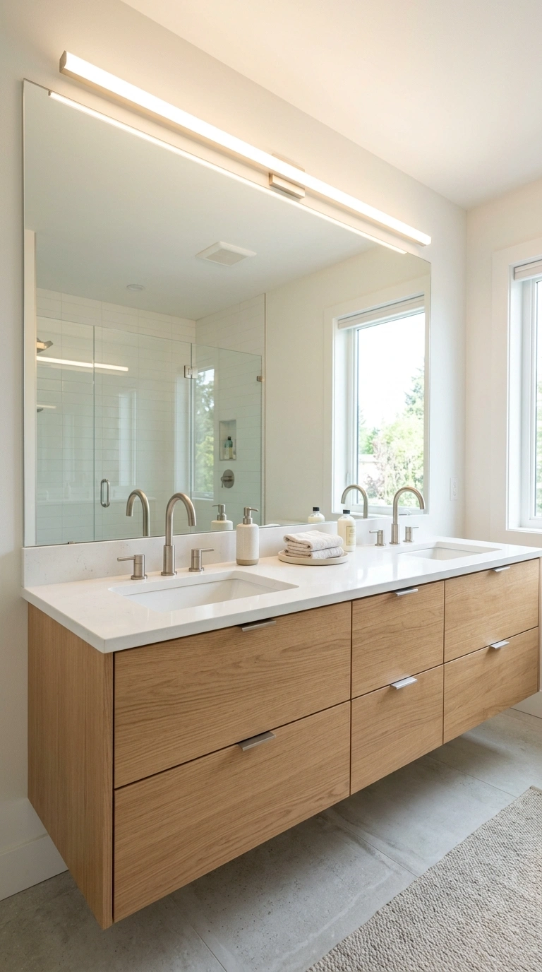 020 Full Wall Mirror A wide bathroom double vanity wit
